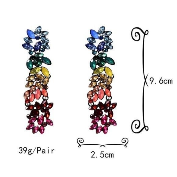 Rainbow jewel earrings dangle drop multicolored - Picture 5 of 6
